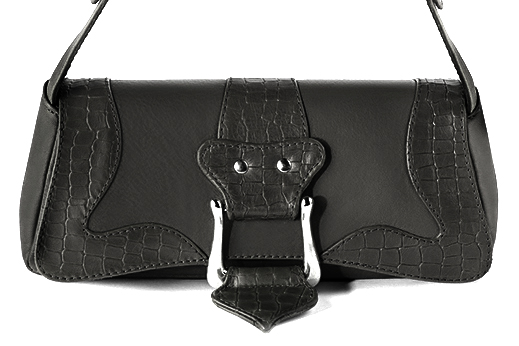 Dress small handbag in dark grey leather - Profile view